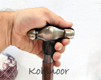 Personalized Engraved Walking Cane: Blacksmith Hammer Handle, Foldable Wooden Stick