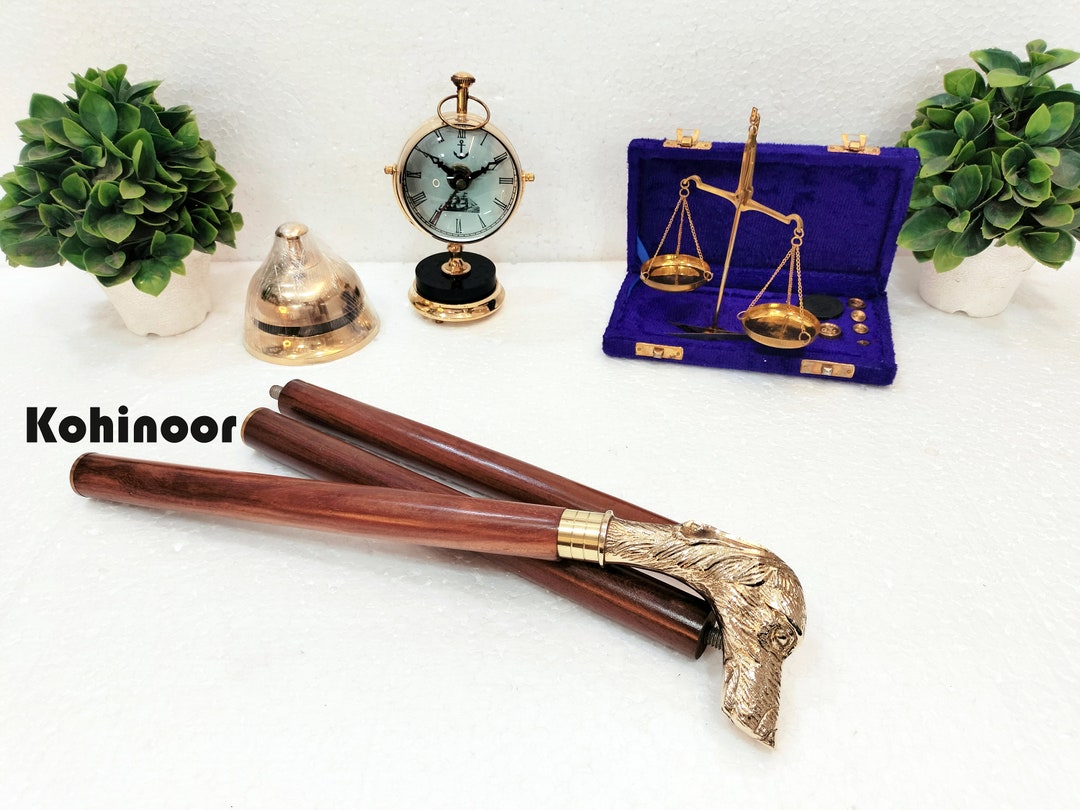 Walking Stick Dog's Head Handle Beautiful Solid Brass Walking Stick