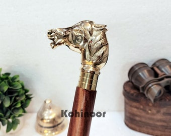 Personalized Engraved Walking Cane: Solid Brass Horse Head Handle, Foldable Cane, Christmas Gift