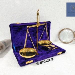 Brass Apothecary Balance Scale with Velvet Box: Vintage Style Decor