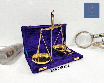 Exquisite Brass Weighing Scale, Apothecary Balance Scales, Brass Apothecary or Jewellery Balance Scale, With Wooden Velvet Box Scales