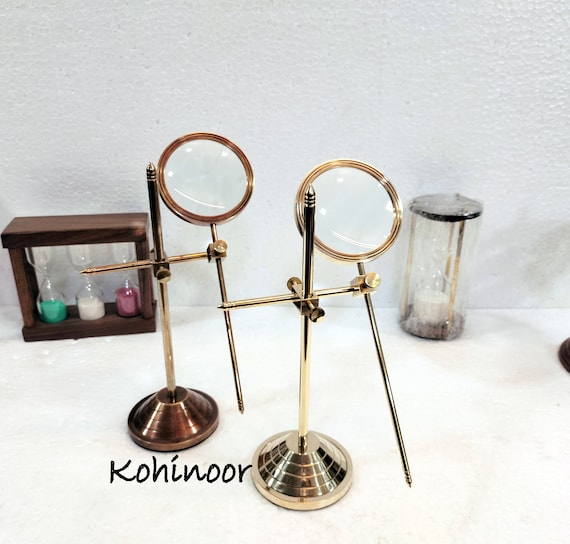 Engraved Brass Magnifying Glass with Adjustable Stand, Maritime Decor