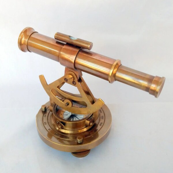 Solid Brass 5 inch Alidade Telescope With navigation Compass Base Marine Collectible Decorative Item best for Christmas Gift