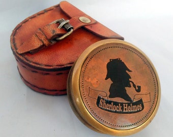 Collectibles Brass 2 inch Sherlock Holmes Compass, With Beautiful Leather Case  Travelling Compass Best Gift For Gifting