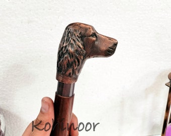 Canne gravée tête de chien cocker spaniel : bâton en bois pliable