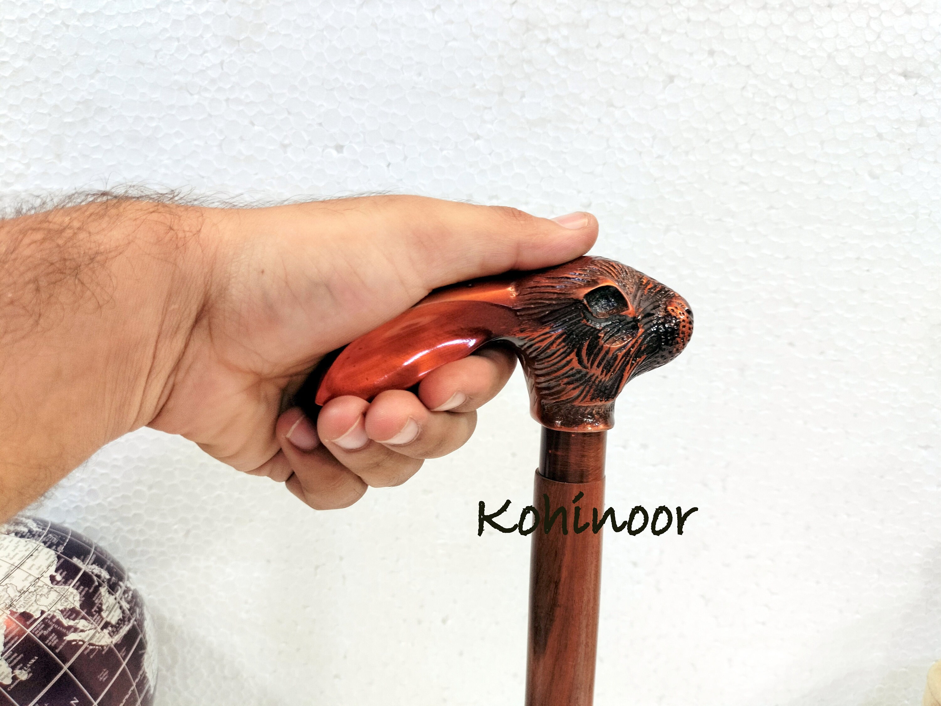 Bastone Da Passeggio In Legno Nero Impugnatura Peltro Testa Di Anatra