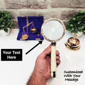 Personalized Gift, Customized Engraved, Brass Magnifying Glass With Case, Newspaper Book Reading Magnifying Anniversary Present Gift For Him