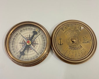 Antiker Vintage nautischer Messing 3" Kalenderkompass Sammlerkompass gutes... 