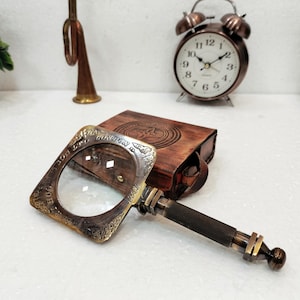 Gravure personnalisée, Loupe en laiton, Loupe avec poignée pliable, Lance ultra-transparente avec étui en cuir véritable, Cadeau d'anniversaire