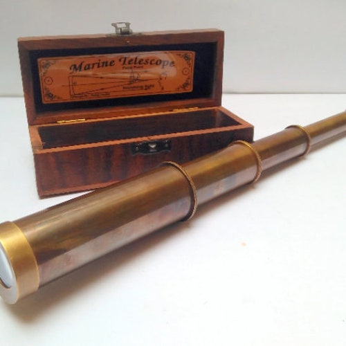 Details about   Brass Marine Nautical Telescope Black Leather With Wooden Box New Year Gift 