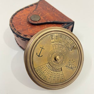 Brass Compass Robert Frost Poem Engraved Brass 2" Vintage Style 100 Years Calenders With Anchor Compass, W/ Leather Case Christmas Day Gift