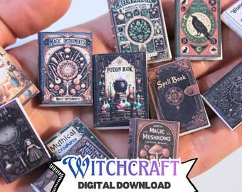 A4 Printable witchcraft book covers for miniature dollhouses | 1/12 scale library props | instant download