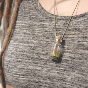 Glass bottle necklace with Wild Flowers Miniature firm vegan leather white cord Tiny Bouquet Diorama in a bottle to show off to everyone image 7