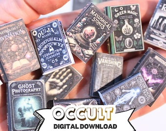 Printable Occult book covers for miniature dollhouses | On A4 1/12 scale library bookcovers | instant download