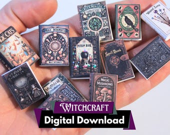 Miniature Witchcraft Spell Book Covers | 1/12 Scale Dollhouse Library (Digital Download)