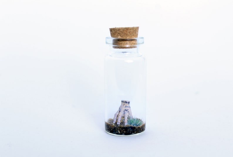 Thing Diorama in a glass bottle Wednesday Addams Family Thing Miniature, Best Creepy Gift for Gothic Home Decor & Horror Movie Art lovers
