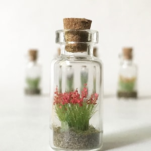 Glass bottle necklace with Wild Flowers Miniature firm vegan leather white cord Tiny Bouquet Diorama in a bottle to show off to everyone image 3