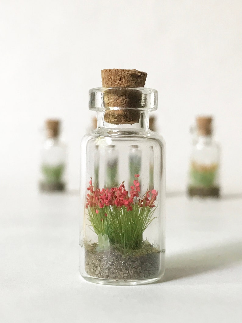 Glass bottle necklace with Wild Flowers Miniature firm vegan leather white cord Tiny Bouquet Diorama in a bottle to show off to everyone image 3