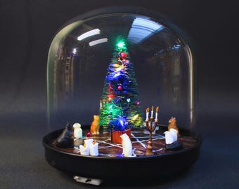 Wiccan Cat Christmas Diorama | LED Tree, Pentagram Dome