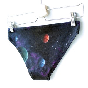 Space panties with galaxy planets print | soft cotton slim model and double layer crotch | tie dye space underwear by NERD LINGERIE