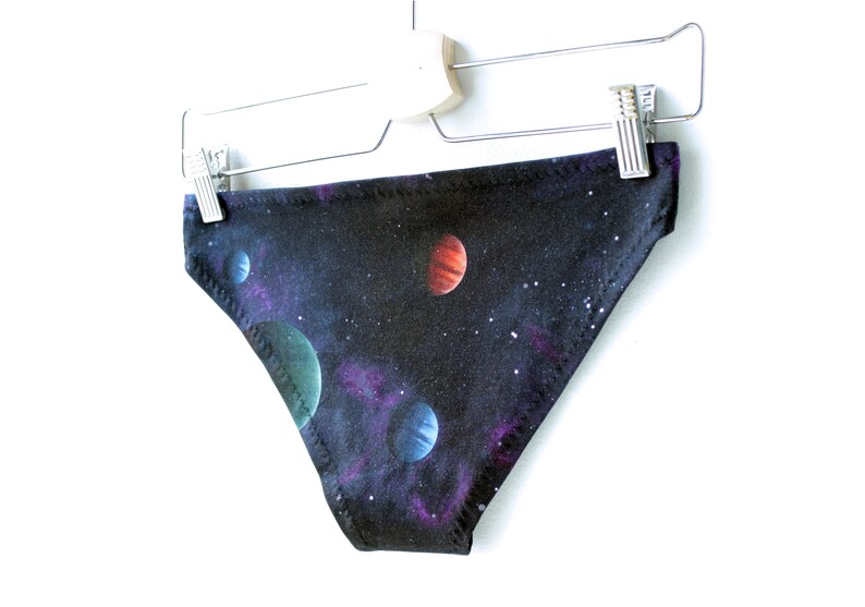 Space panties with galaxy planets print | soft cotton slim model and double layer crotch | tie dye space underwear by NERD LINGERIE