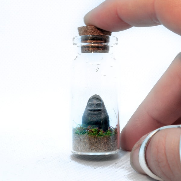 Tiny Spirited Away Charm in a glass bottle | Mini Dosojin statue Japanese Jizo | Small Studio Ghibli gift that fans will appreciate for sure