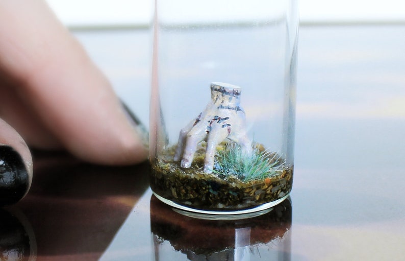Detail of Thing Miniature Wednesday Addams Family Thing Miniature | Best Creepy Gift in a Bottle for Gothic Home Decor & Horror Movie Art lovers