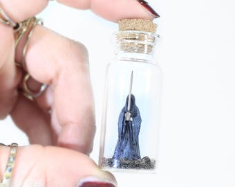 Nazgûl miniature in glass bottle | Handmade Ringwraith Lord of the Rings desk decor
