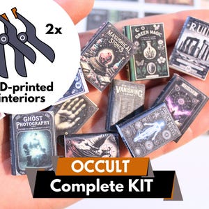 Occult miniature books KIT | 12 miniature books with 3D interiors for spooky dollhouses | 1/12 & 1/6 scale DIY set for mini library