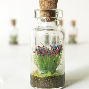 Glass bottle necklace with Wild Flowers Miniature firm vegan leather white cord Tiny Bouquet Diorama in a bottle to show off to everyone image 5