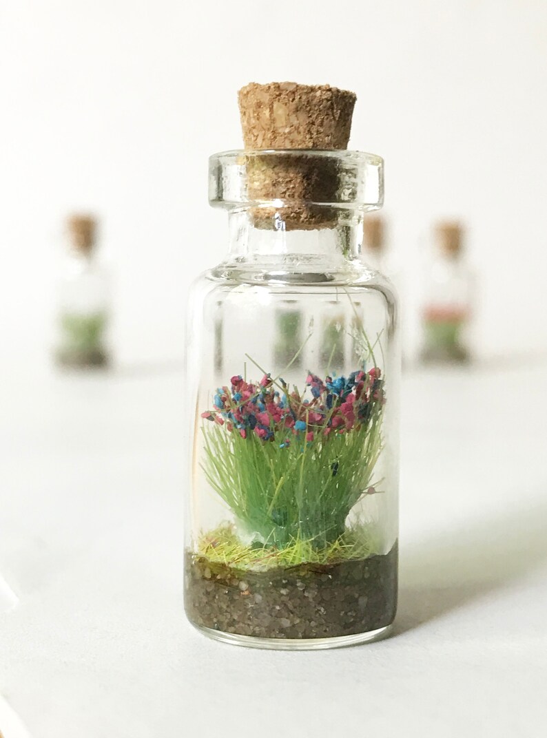 Glass bottle necklace with Wild Flowers Miniature firm vegan leather white cord Tiny Bouquet Diorama in a bottle to show off to everyone image 5