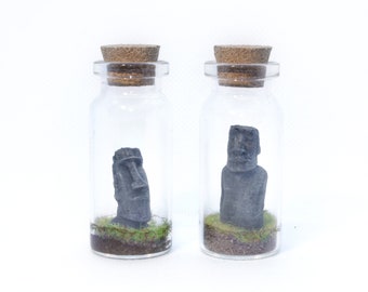 Moai Miniature in glass bottle | Handmade Easter Island statue | Small scale traveler's gift