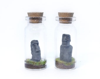 Mini gebottelde Paaseilandhoofden | Miniatuur Moai-hoofdsculpturen om je gezelschap te houden | Perfect cadeau voor reizigers en veilige reizen