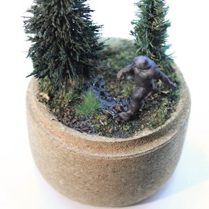 Bigfoot Sighting in Forest Diorama in Glass Dome Unique Sasquatch home decor, Yeti art Best Gift for Horror Lovers & Mystery Seekers image 3