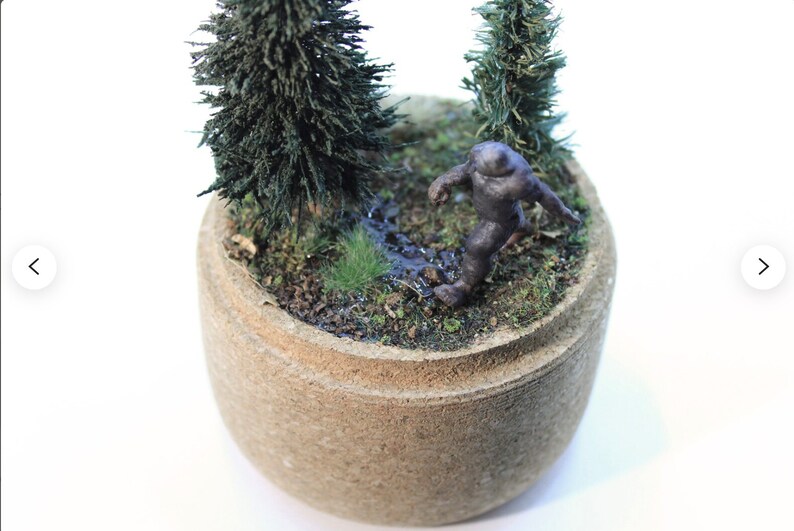 Bigfoot Sighting in Forest Diorama in Glass Dome Unique Sasquatch home decor, Yeti art Best Gift for Horror Lovers & Mystery Seekers image 3