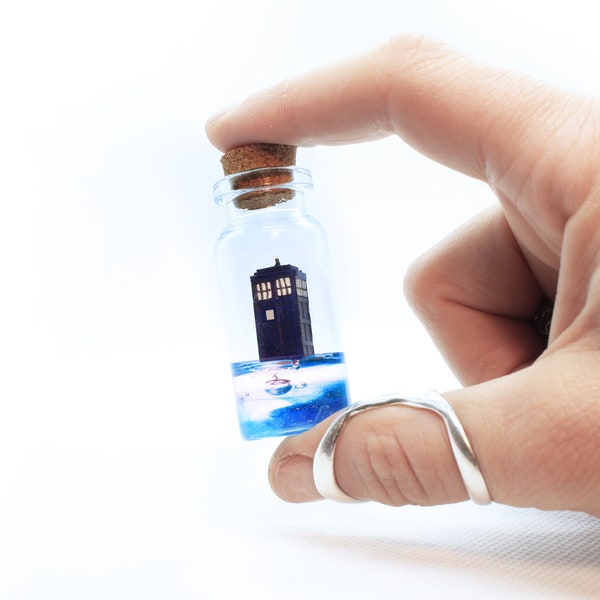 Handmade TARDIS miniature sculpture in glass bottle | Doctor Who desk decor