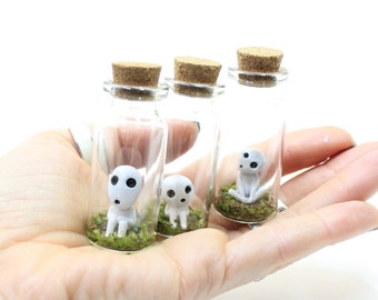 Kodama Glass Bottle Figurine | Princess Mononoke Spirit Studio Ghibli Miniature Forest Tree Ghost Desk Decor, Unique Terrarium New Home Gift