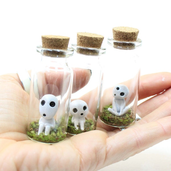 Kodama Glass Bottle Figurine | Princess Mononoke Spirit Studio Ghibli Miniature Forest Tree Ghost Desk Decor, Unique Terrarium New Home Gift