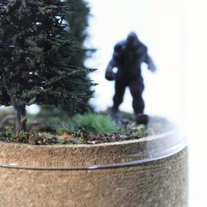 Bigfoot Sighting in Forest Diorama in Glass Dome Unique Sasquatch home decor, Yeti art Best Gift for Horror Lovers & Mystery Seekers image 5