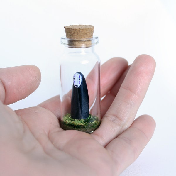 Cute No-Face Miniature in a Bottle | Spirited Away Diorama for Studio Ghibli Fans | Gift this tiny No Face to decorate your lover's desk