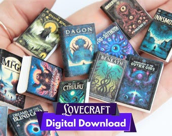 Miniature Lovecraft Book Covers | 1/12 & 1/6 Scale Dollhouse (Digital Download)