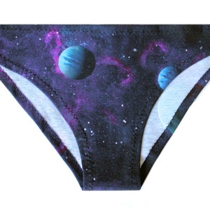 Space panties with galaxy planets print | soft cotton slim model and double layer crotch | tie dye space underwear by NERD LINGERIE