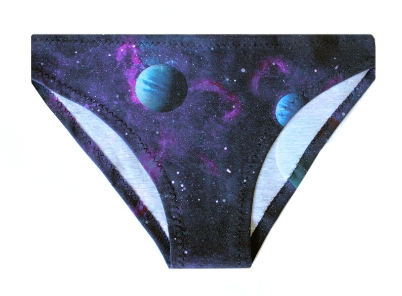 Space panties with galaxy planets print | soft cotton slim model and double layer crotch | tie dye space underwear by NERD LINGERIE