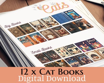 Printable Cat Books 12 Miniature Books, Dollhouse Book Covers Set Scale 1/12 | Animal Book Covers DIY Dollhouse Books for Miniature Library