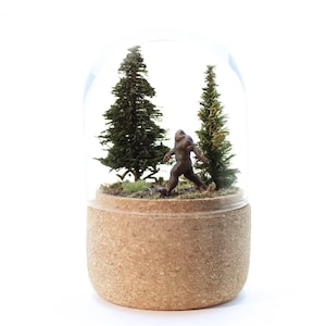 Bigfoot Sighting in Forest Diorama in Glass Dome Unique Sasquatch home decor, Yeti art Best Gift for Horror Lovers & Mystery Seekers image 1