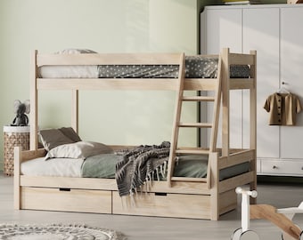 Litera para niños con cajón, cama de casa Montessori, cama de casa de madera