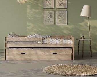 Peuter tweepersoonsbed met lade, peuterbed, Montessori bed, stevig handgemaakt bed voor peuter, kinderbed, kinderkamer, driepersoonsbed