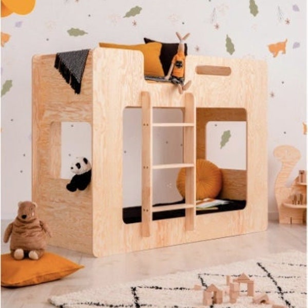 Cube stapelbed voor kinderen, Montessori House Bed, houten wit stapelbed, handgemaakt bed voor peuter, Kid House Bed, houten huisbed, peuterbed