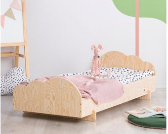 Toddler Bed in Cloud Shape, Wooden Bed Frame,  Montessori Bed, Solid Handmade Bed for Toddler, Kids Bed, Wooden Toddler Bed, Children Bed