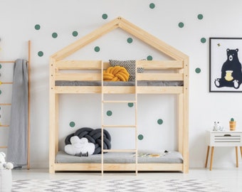 Etagenbetten für Kinder, Montessori Hausbett, solides handgemachtes Bett für Kleinkinder, Kinderbett, Holzhausbett, Bett Kleinkinderbett